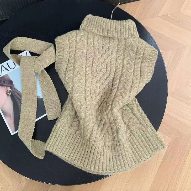 Autumnwinter New Korean Style Design Fashionversatile High Collar Knitted Vest Straightened Waist Sleeveless Sweater Tank Tops