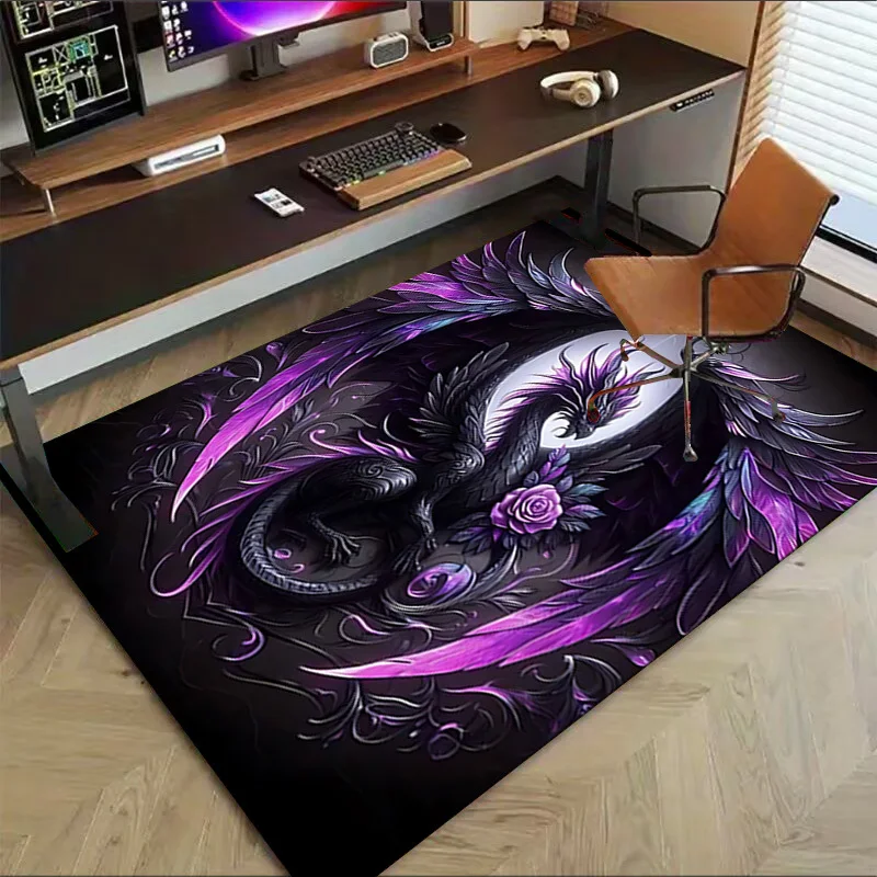 Purple Dragon Rug Flannel Soft Kids Carpet Fantasy Animal Print Bedroom Kitchen Floor Mat Anti Slip