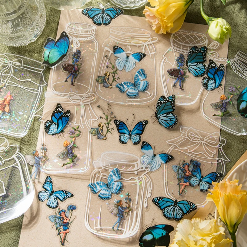 40Pcs/Set Transparent Bottle Plant And Flower Stickers,Retro DIY Cutting And Pasting Supplies Decorative Stationery Stickers