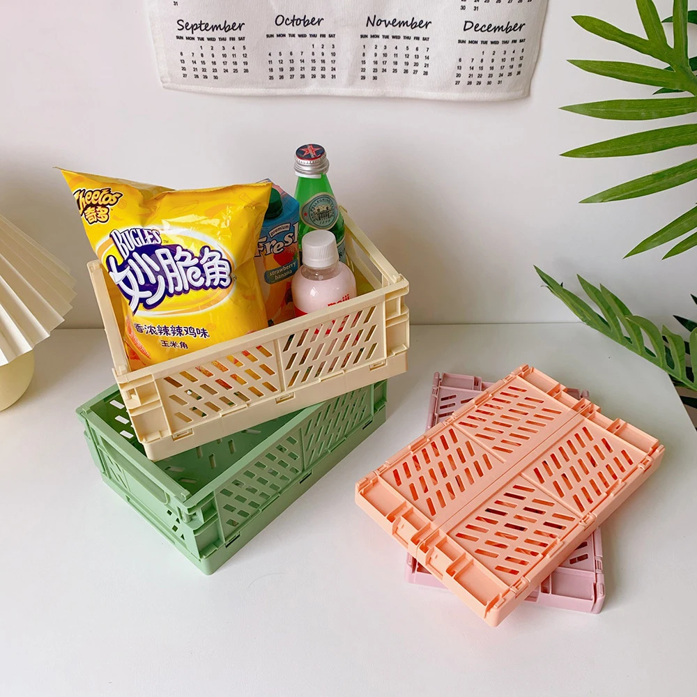 

Cosmetic Sundries Organizer Box Storage Basket Folding Box Plastic Desktop Storage Bin Fruit Food Toys