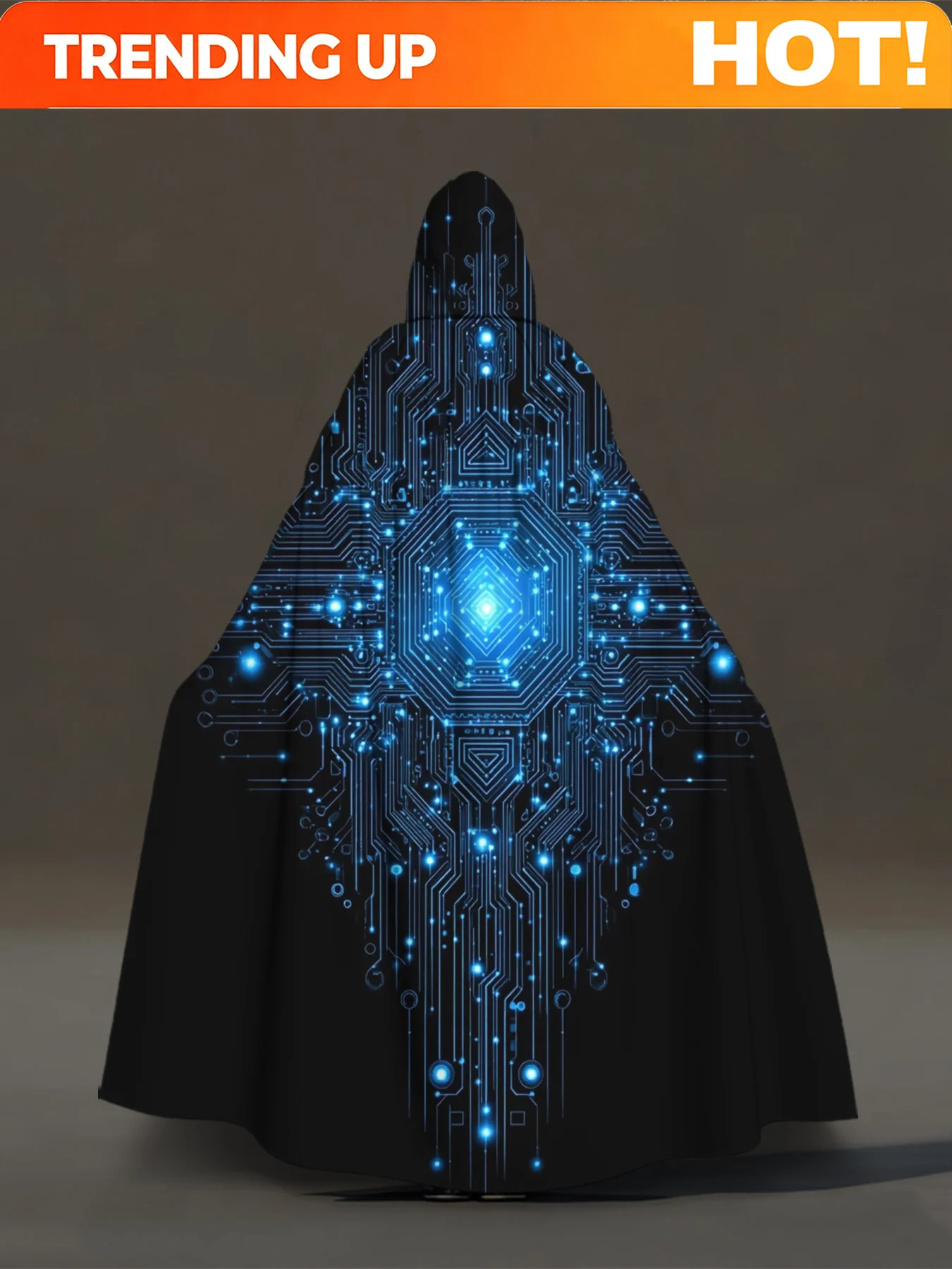 Customization 1pc Futuristic Circuit Glow Pattern Hooded Cape | Fabric, All-Season Wear, Ideal For Cosplay, Halloween, Carnival,
