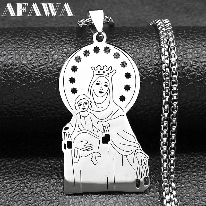 

Virgin Mary Pendant Necklace for Women Men Stainless Steel Silver Color Religion Christian Chain Jewelry Collier Femme