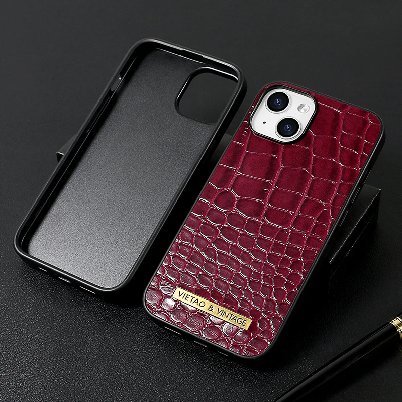 VIETAO-Krokodilmuster Leder Handyhülle, Handyhülle für iPhone 16, 16 Pro, 16 Pro Max, 12, 11, PU Handyhülle für iPhone 15