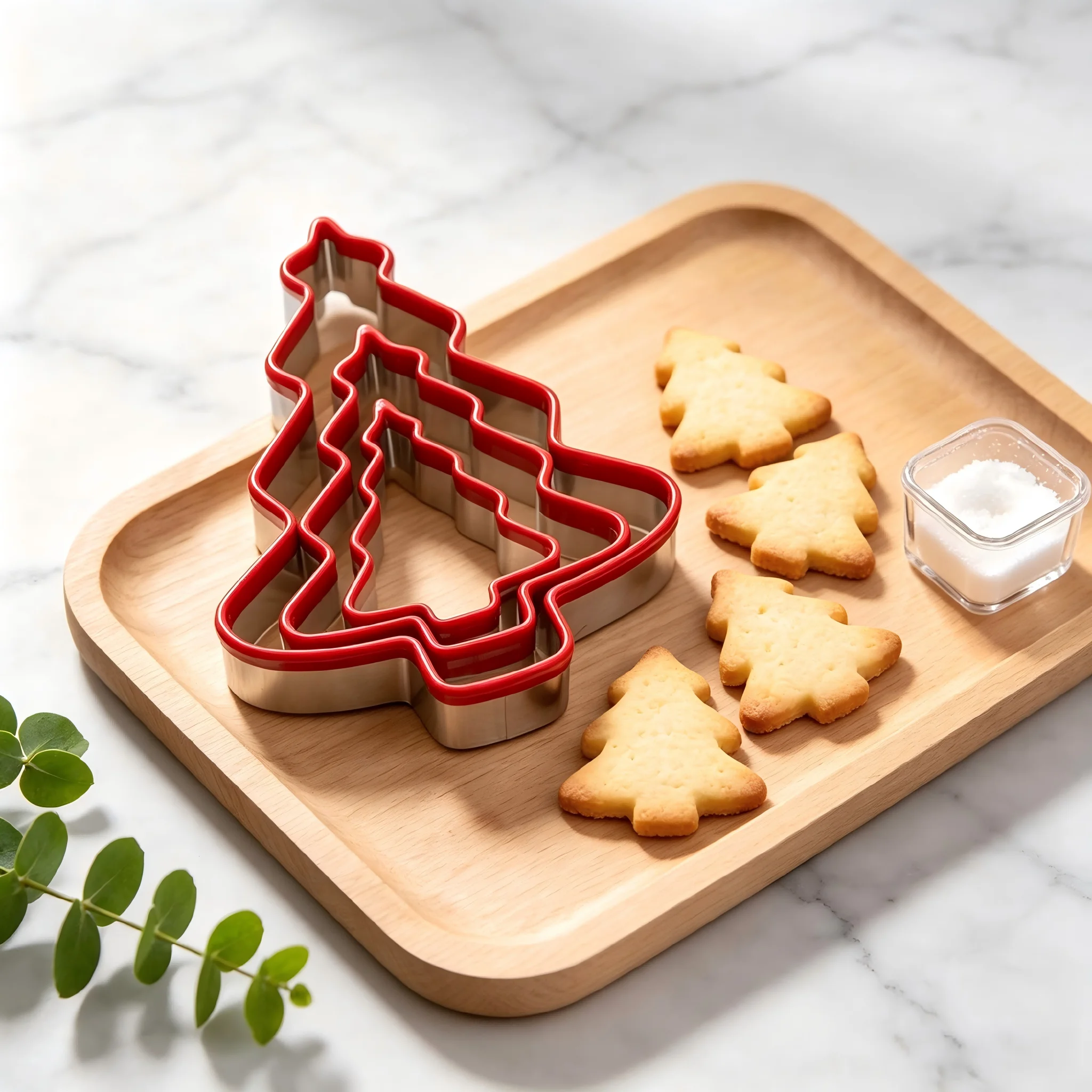 3PCS Christmas Tree Cookie Cutter Set Red Dipped Edge Stainless Steel for Candy Cheese Soft Fruit Pancake Party Baking Tools