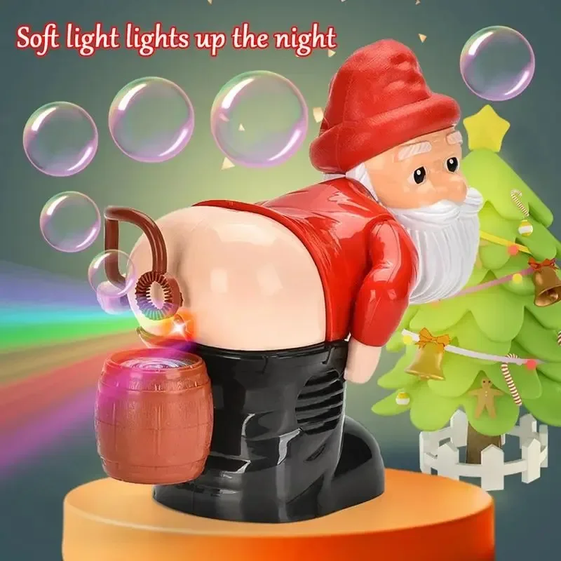 Zabawna maszyna do baniek mydlanych Santa Bubble Toy Electric Santa Butt Dmuchanie baniek z muzyką i światłami Prezent świąteczny dla dzieci