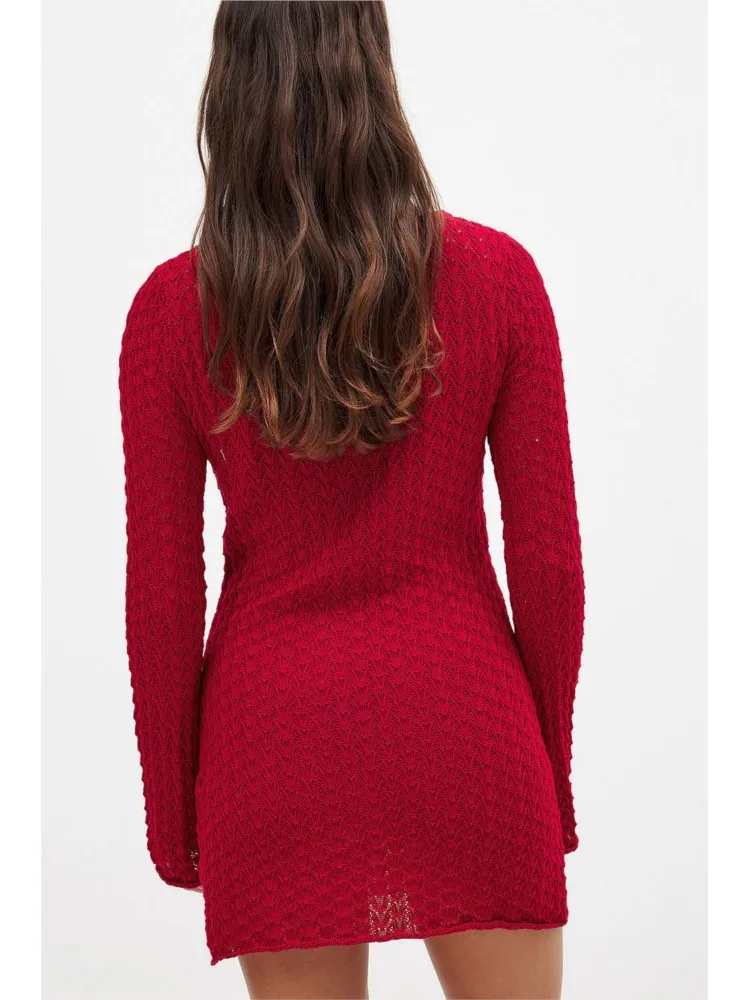 Сексуальное вязаное пляжное мини-платье в полоску в стиле бохо с круглым вырезом и длинными рукавами, 2026, летний женский приморский праздничный купальник, накидка