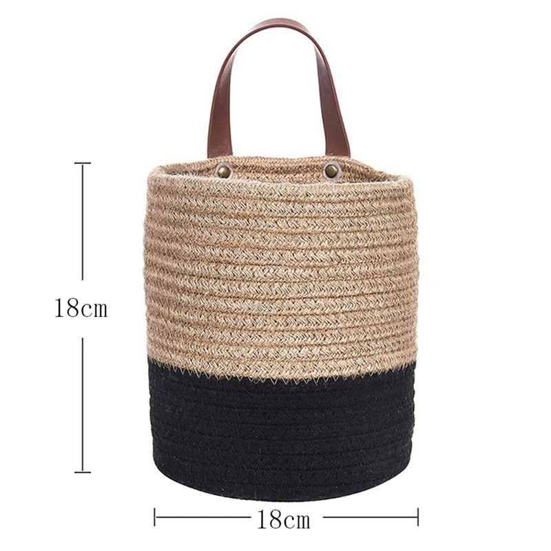 Tecido Cesta Pendurada Com Alça De Couro, Montado Na Parede, Cesta De Armazenamento, Organizador De Prateleira Para Plantas, Decoração De Casa, Grande, Quente, 2X