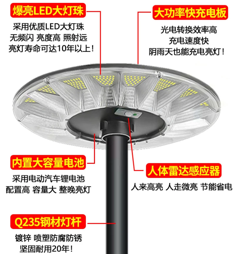 Solar Outdoor Street Light Induction Lighting Outdoor Waterproof UFO Landscape Round Lamp