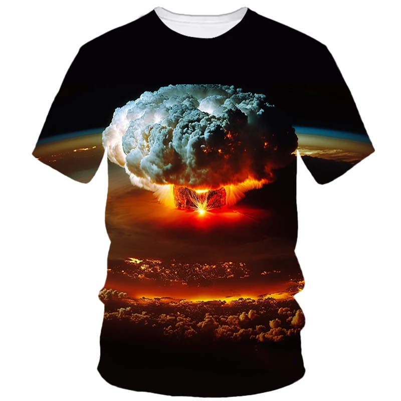 Tornado Mushroom Cloud Natural Landscape 3d Printed Summer Men\'s T-Shirt Creative Harajuku Personality New Casual Loose Clothing