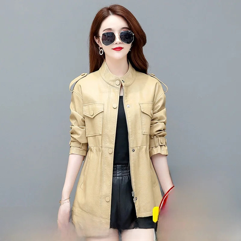   Giacca da motociclista in vera pelle di pecora da donna Ning, versione coreana slim fit, nuova collezione Primavera Autunno 2025