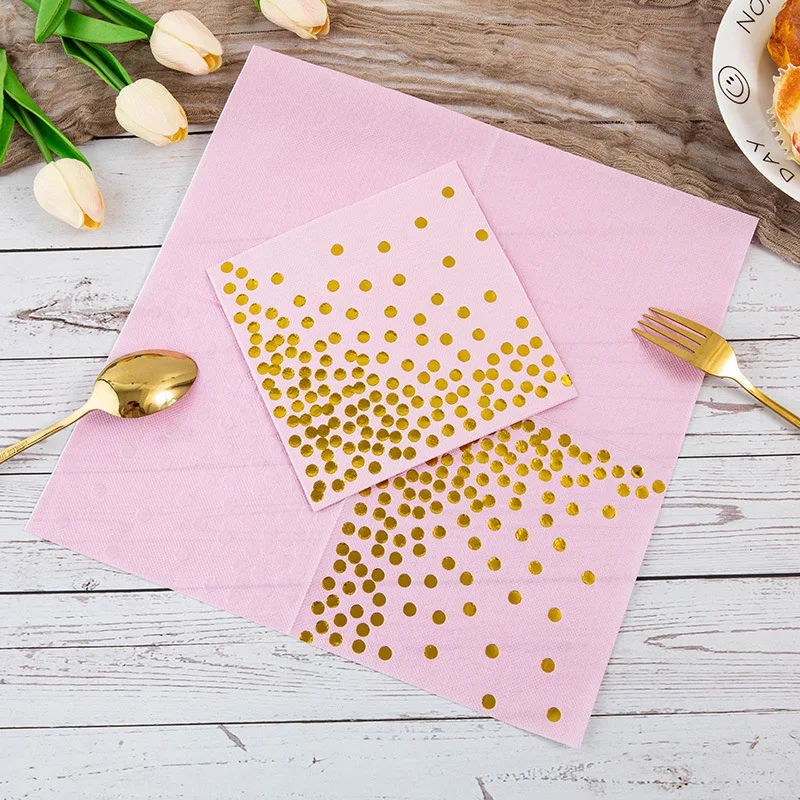 20PC Gold Printed Paper Napkin for Dinner Disposable Napkin for Picnic Cocktail Birthday Party Supplies Wedding Decoration Party