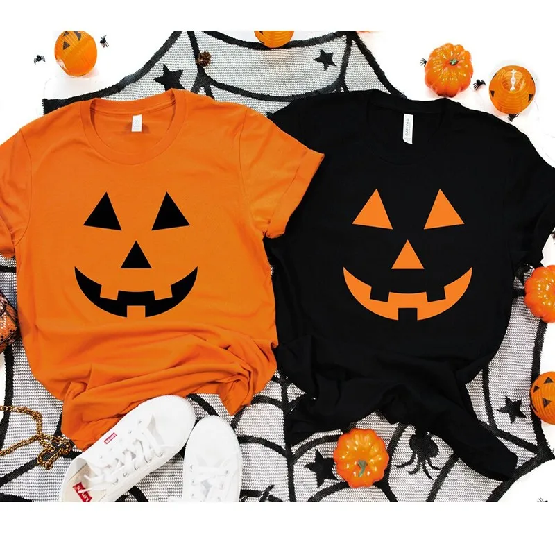 Funny Pumpkin Face Women T Shirts Orange Halloween T-shirt Causal Streetwear Fall Witch Graphic Tee Women\'s Clothes Festival Top