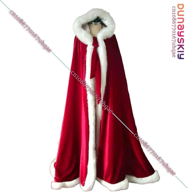 Dame Karneval Party Samt Mit Kapuze Winter Weihnachten Cosplay Kostüme Santa Claus Mantel Frauen Sexy Weihnachten Weinrot Cape