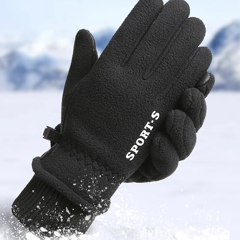 Men\'s Winter Gloves Solid Women Outdoor Polar Fleece Touchscreen Thicken Warm Cold Gloves Motorcycle Cycling Wrist Glove Mittens