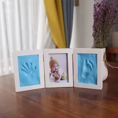 Baby Hand&Foot Print Hands Feet Mold Maker Bebe Baby Photo Frame With Cover Fingerprint Mud Set Baby Growth Memorial Gift