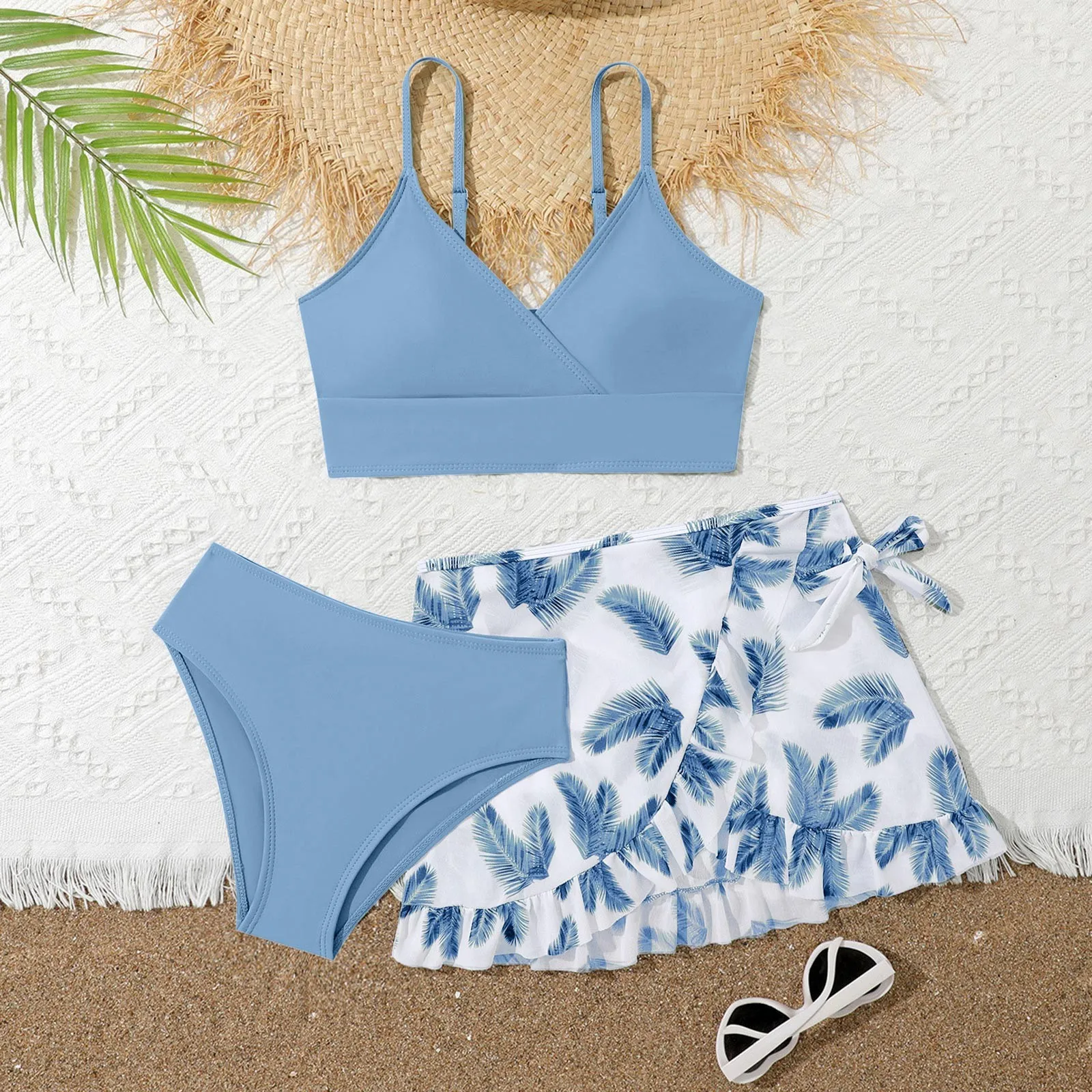 

2025 New Girls' Swimsuit Girls 3 Piece Swimsuit Bathing Suit Cute Floral Print Bikini Set With Skirt Girls Bikini Set 9-17 Years