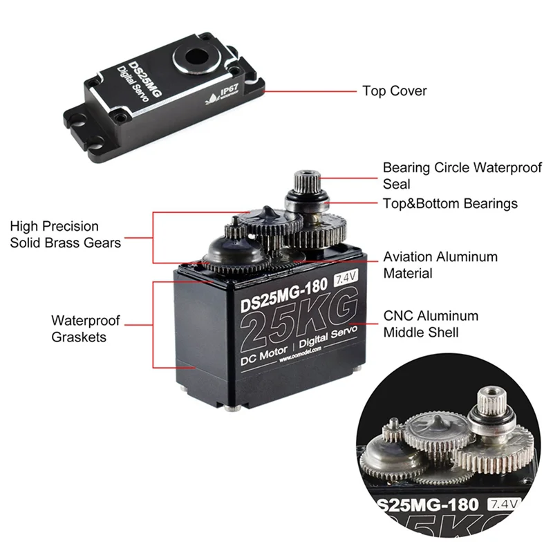 Excellenttqualityy-25KG Servo Motor Waterproof Digital Servo High Torque Metal Gear Servo For RC Car Robot Mechanical Arms A