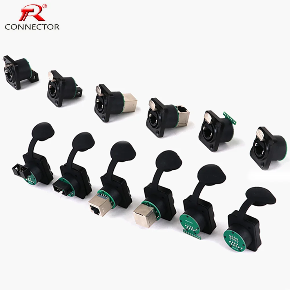 Adaptador de extensión Ethernet RJ45 con conector de placa PCB, tipo D, RJ45, CAT5, 5E, 6 enchufes de montaje en Panel hembra 8P8C de red, 1 unidad