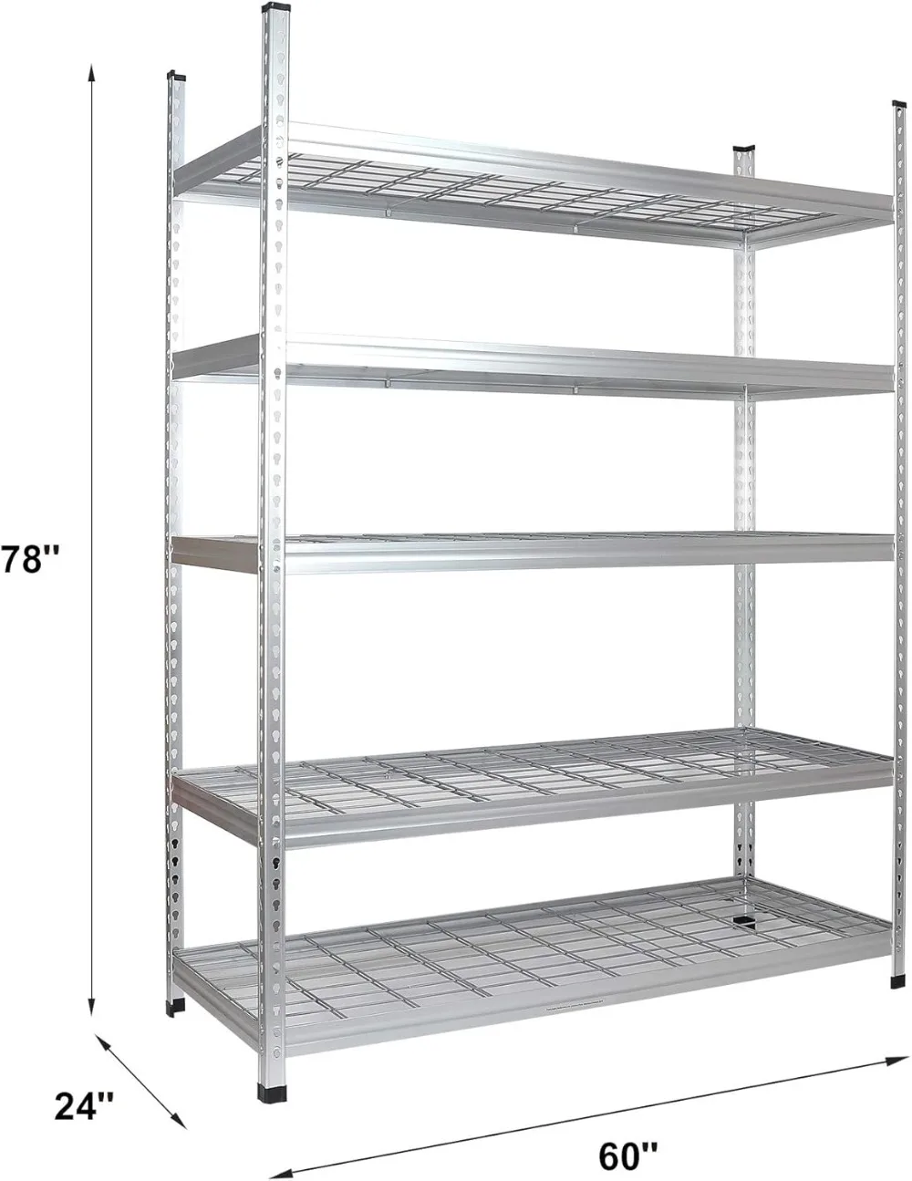 Heavy Duty Adjustable Storage Shelving Unit, 5 Shelf, High-Grade Aluminum, Silver, 60 x 24 x 78 Inch