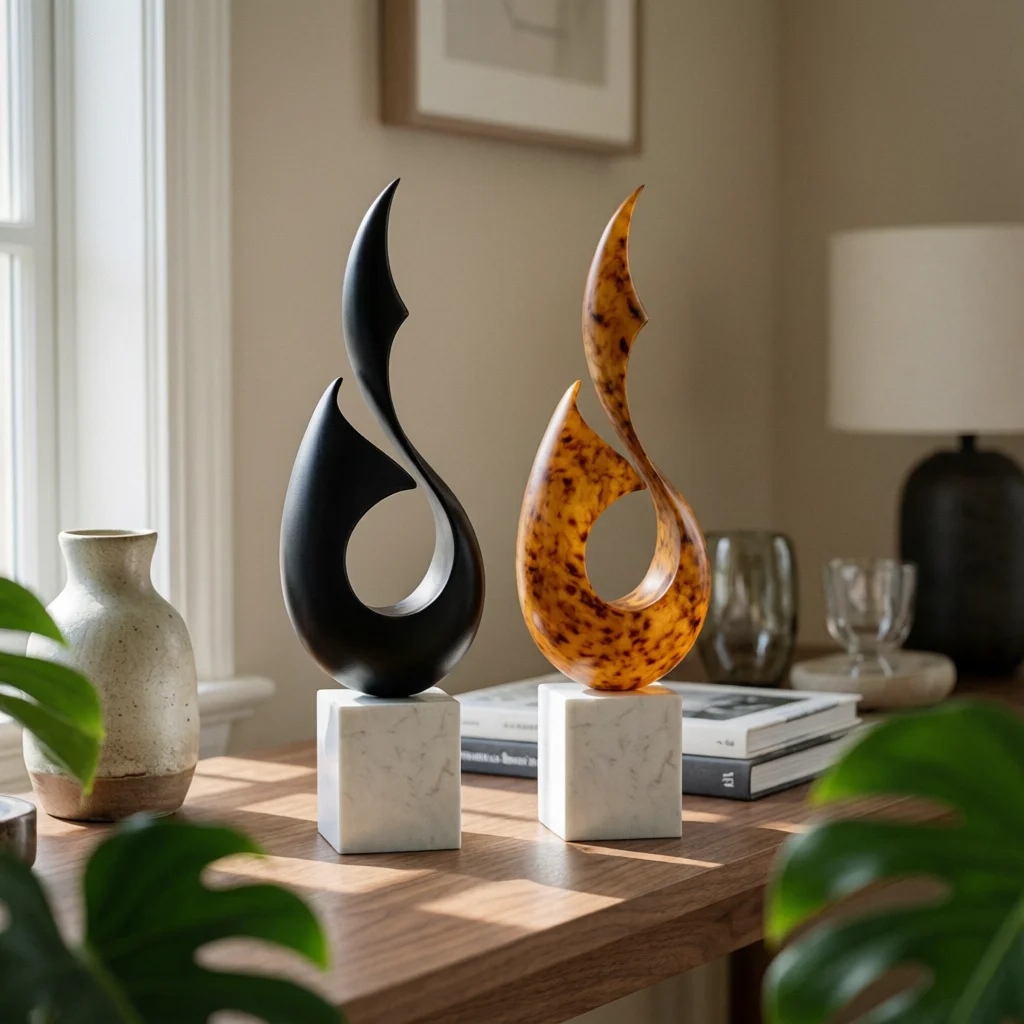 Modern Abstract Sculpture Geometric Marble Base Sculpture Abstract Cut-out Statue Sculptural Home Decor Elegant