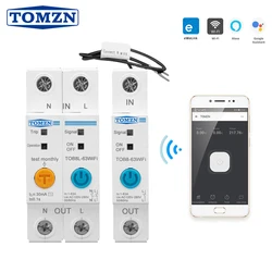 Interruptor inteligente ewelink con WIFI, medidor de energía, monitoreo de Kwh, disyuntor, relé temporizador, hogar inteligente, TOMZN MCB, 63A