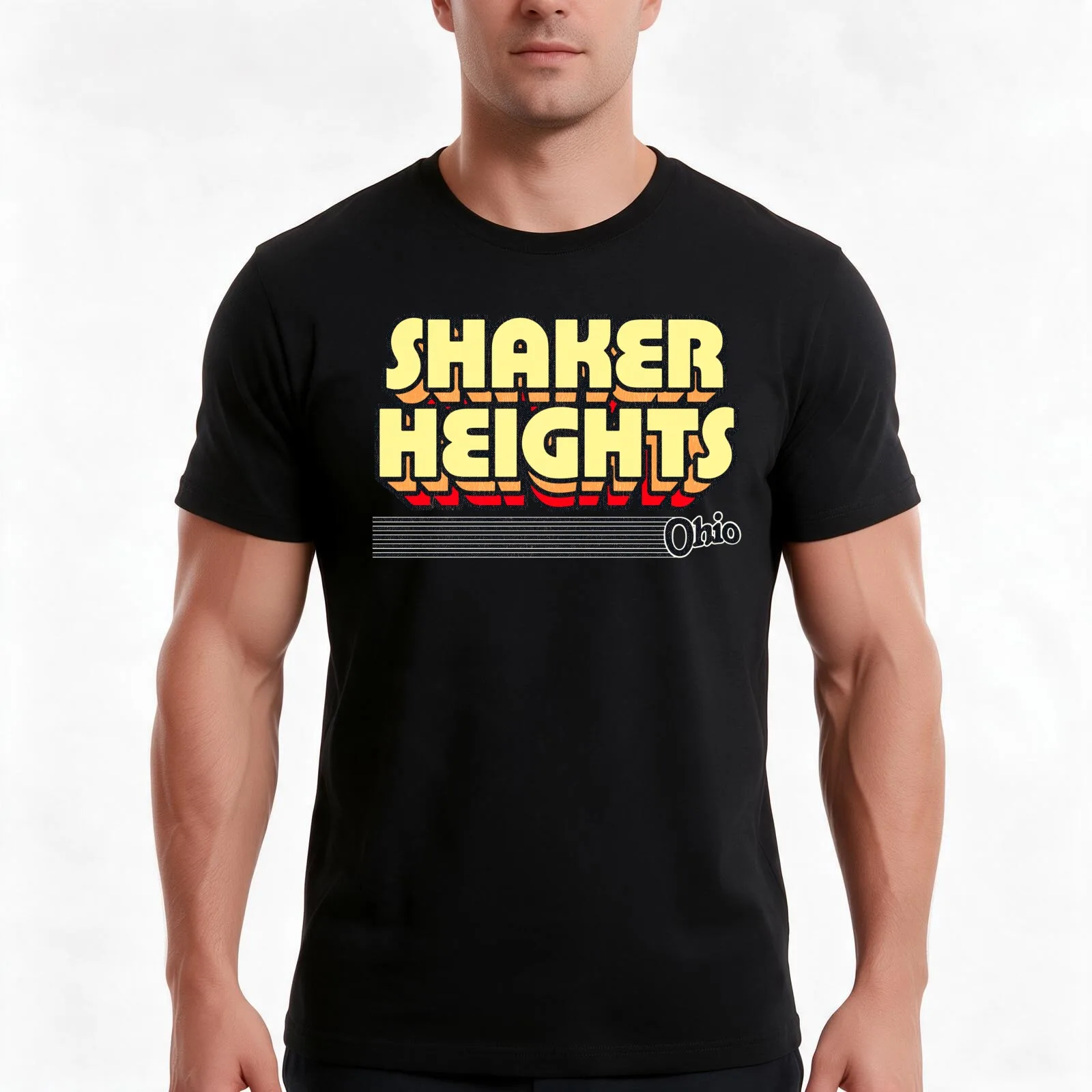 Shaker Heights, Ohio | Retro Stripes T-Shirt, Summer Casual Cotton Tee, Oversized Streetwear Tops, Vintage Graphic Print