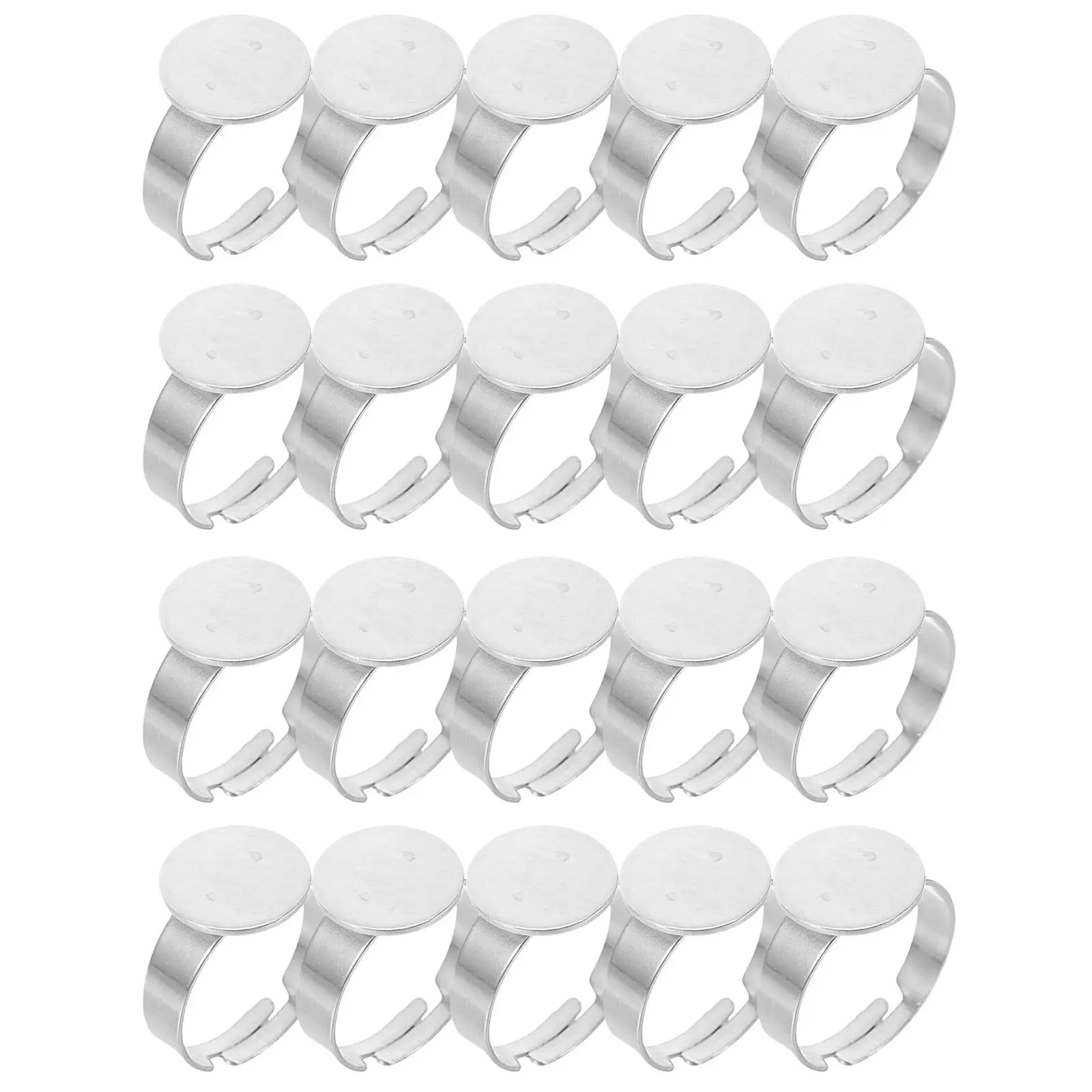 30Pcs Times Gem Adjustable Stainless Steel Ring Blanks 12Mm Round Ring Base Tray DIY Finger Rings Making Supplies Cabochon