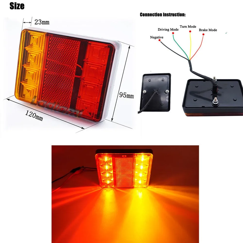 1pair 12-80V 8 LED Car Tail Light Rear Lamps Pair Boat Rear Parts Waterproof for Trailer Caravans UTE Campers Truck Car Lighting