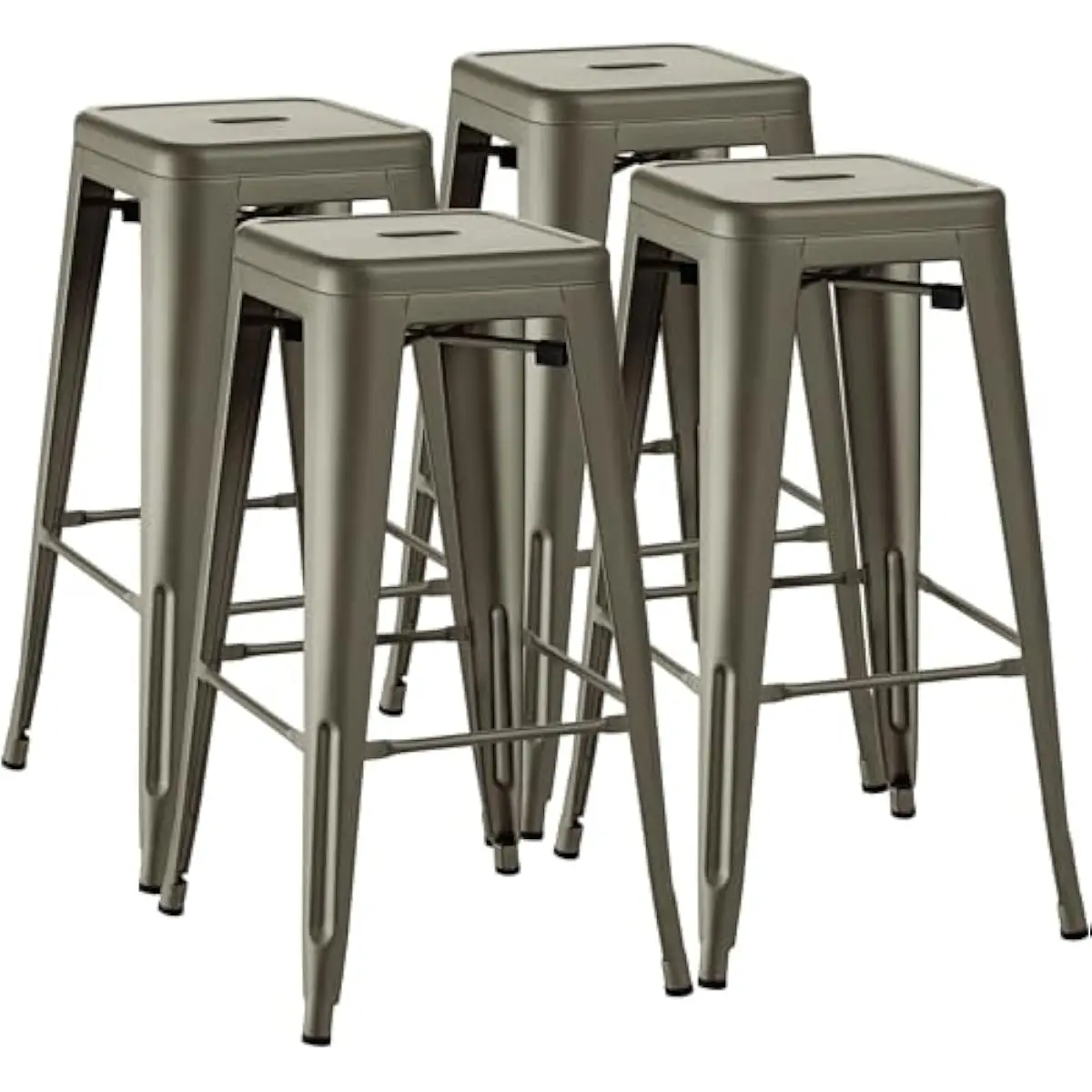 30 Inch Stackable Metal Bar Stools Set of 4 for Indoor Outdoor Use | Gun Finish | X-Brace Support | Waterproof Rustproof Design