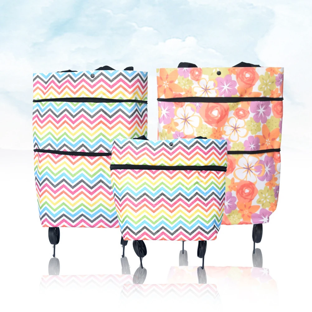 

Reusable Foldable Grocery Bag with Wheels Thick Oxford Cloth Large Capacity Shopping Cart Tote for Outdoor Everyday Use