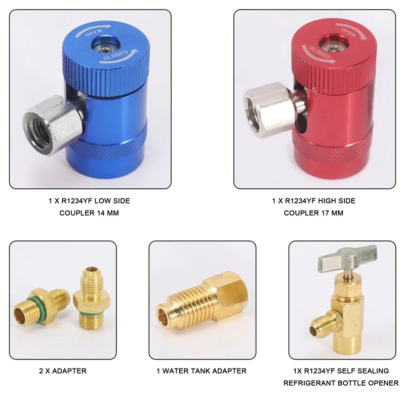 Imagem -03 - Auto-selagem Pode Tocar com Adaptador de Tanque R134a e Acopladores Rápidos R1234 para Refrigerantes a c Conjunto de Calibre Mainfold R1234yf