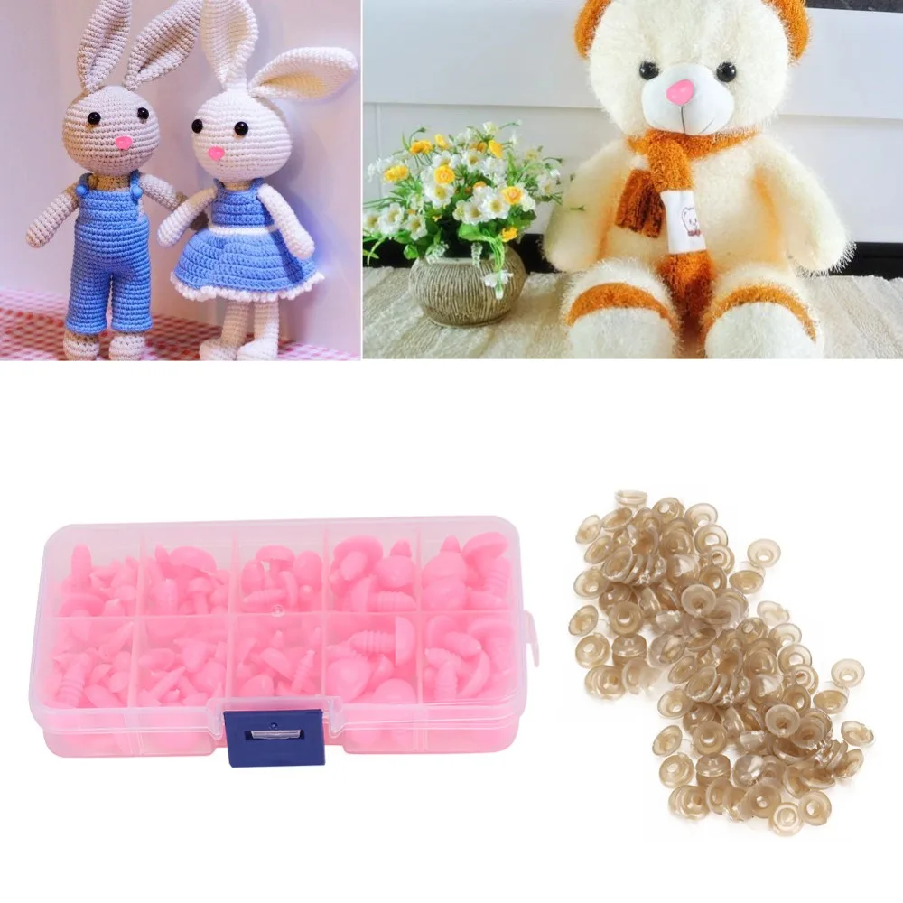 100pcs Accessories Black Plastic Safety Noses Triangle Nose Pink DIY Nose With Washers 5 Sizes Making Noses Amigurumi Crochet