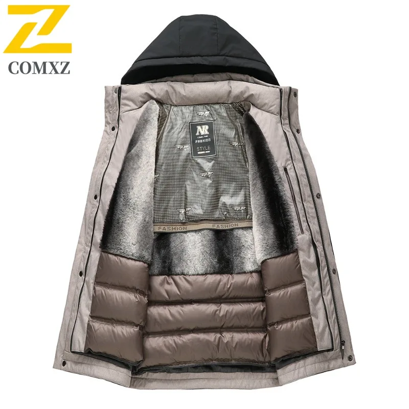 COMXZ Mens Down Jacket Classic Hooded Detachable Inner Layer Lightweight Parka Fashion Travel Windproof Warm Autumn Winter Coat