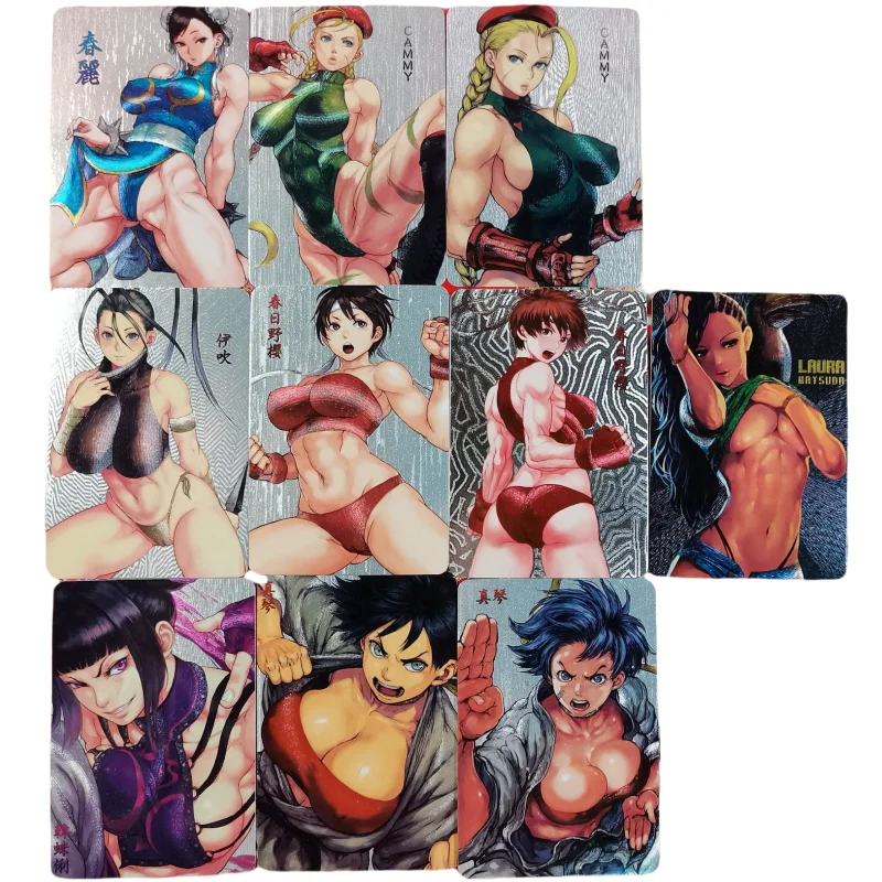 10Pcs/Set ACG Girl Cards Street Fighter SF Cammy ChunLi Ibuki Sakura JuriAnime Game Characters DIY Collection Color Flash Cards