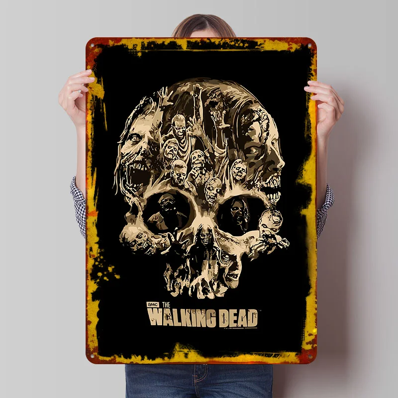 The Walking Dead Zombie Skull Metal Poster Customized Wall Art Retro Vintage Tinplate Signs for House Decor Room Decoration Cozy
