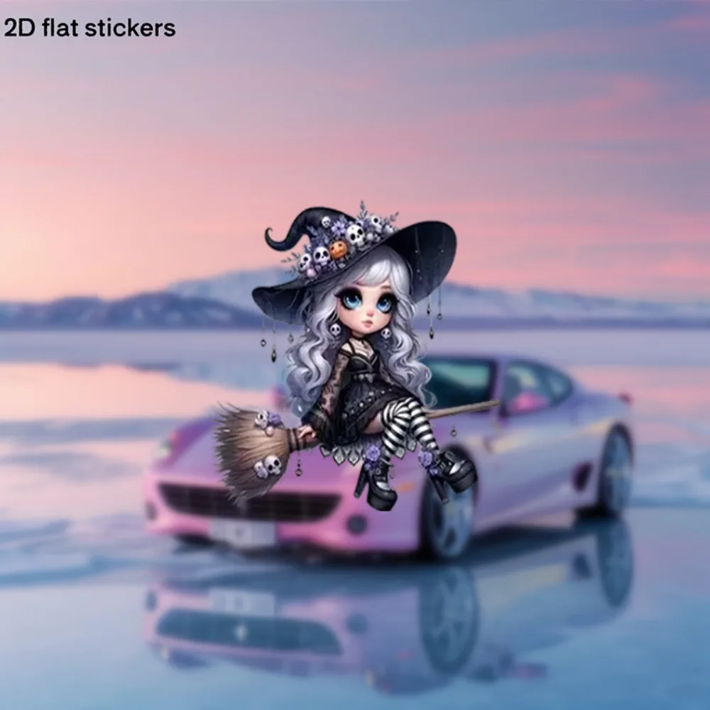 

Car Sticker Featuring a Whimsical Witch with Skulls and Vibrant Colors Durable DIY Perfect for Cars Bikes Laptops Water
