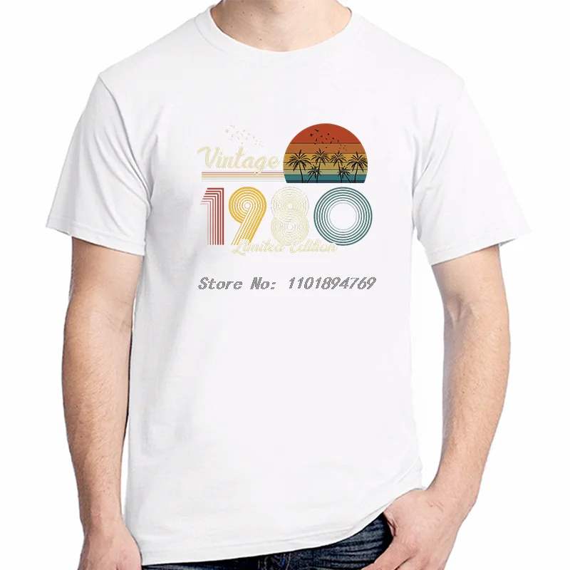 الصيف القطن تي شيرتات قصيرة الاكمام 1980 ولد هدية عيد ميلاد تي شيرت خمر الشمس الفردية الجرافيك تي شيرت ملابس رجالي