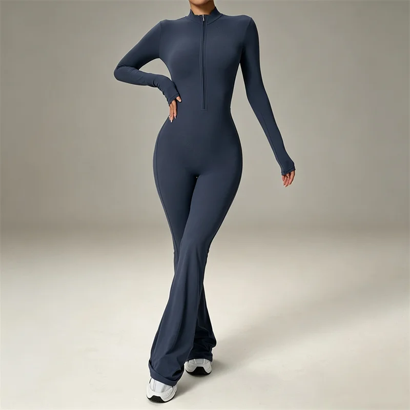 TRY TO BN Yoga Jumpsuit Long Sleeve Zipper High Strength Squat-Proof Sports One Piece Bodysuit Fitness Workout Gym Woman Clothes view 5