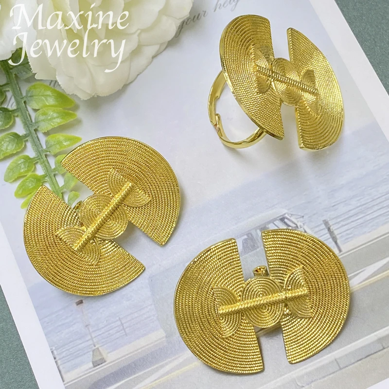 Exquisite Trendy 18K Gold Plated Jewelry Set for Women Earring Rings Luxury Fashion Vintage Retro Party Bridal Wedding Gifts
