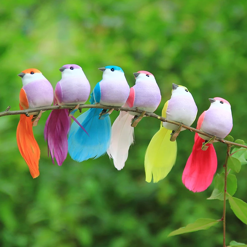 Juego de plumas de espuma Artificial para decoración del hogar, plumas de colores para pájaros, decoración de boda, 6 unidades