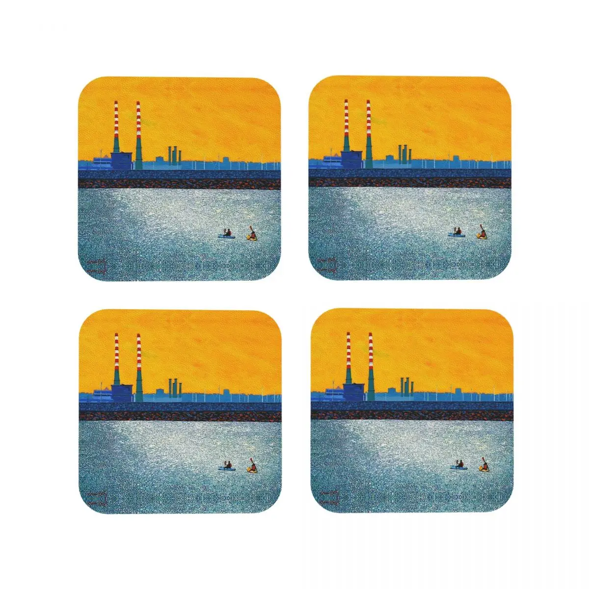 Poolbeg, Kayakers, Sunlight (Dublin, Ireland) Coasters Kitchen Placemats Non-slip Cup Mats For Home Tableware Pads Set of 4