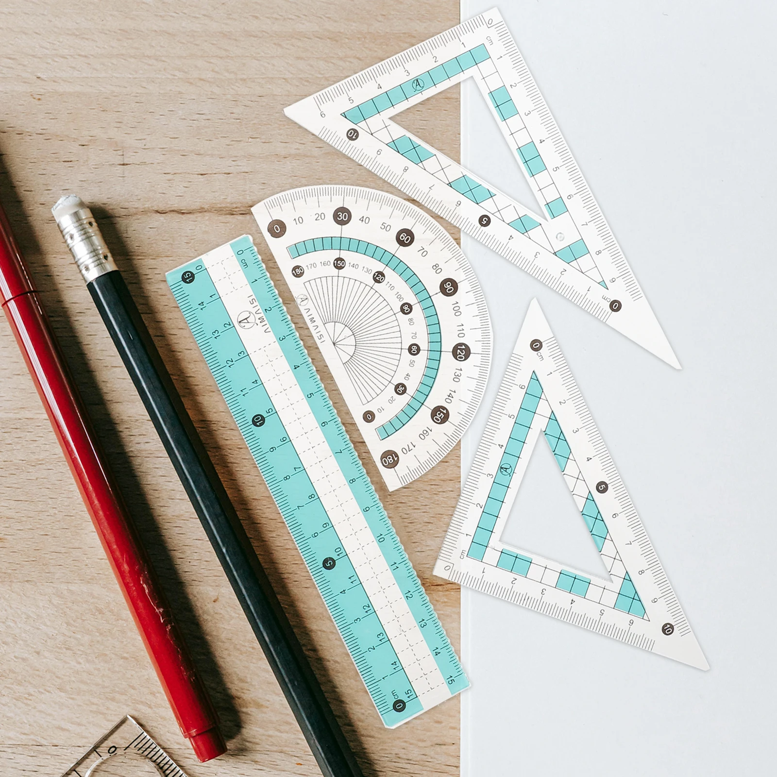 1 set Geometry Set Multi Functional Ruler Kit Blue Protractor Compass Triangle Board Student Office Drawing Tools