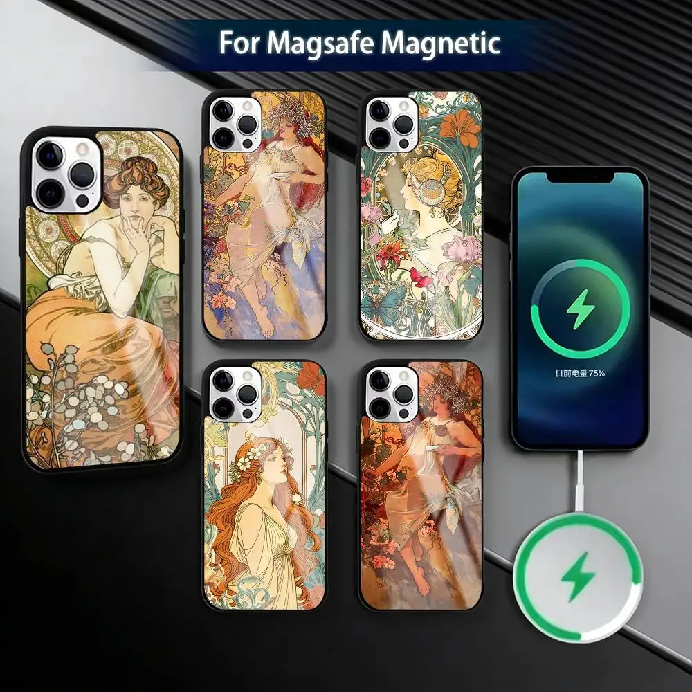 

Alfons Mucha P-Primavera Phone Case For iPhone17,16,15,14,13,12,11 Plus,Pro Magnetic with Magsafe Wireless Charging