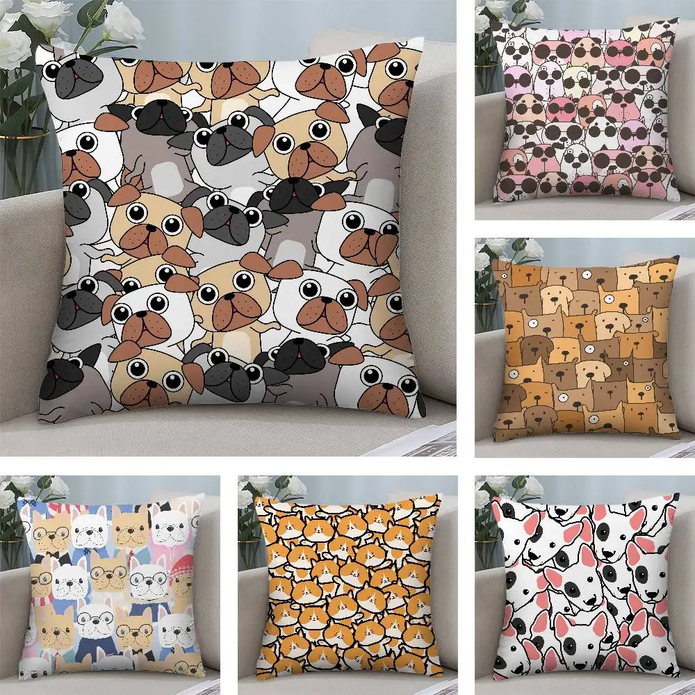 Cute Dog Face pattern Pillow Case Short plush Double-sided Print Square Throw Pillow Covers Sofa Home Cushion Decor
