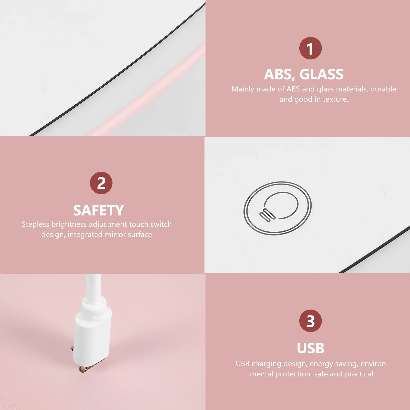 

1Pcs Visor Makeup Mirror LED High Definition USB Charging Touch Screen Soft Light ABS Glass Easy Install