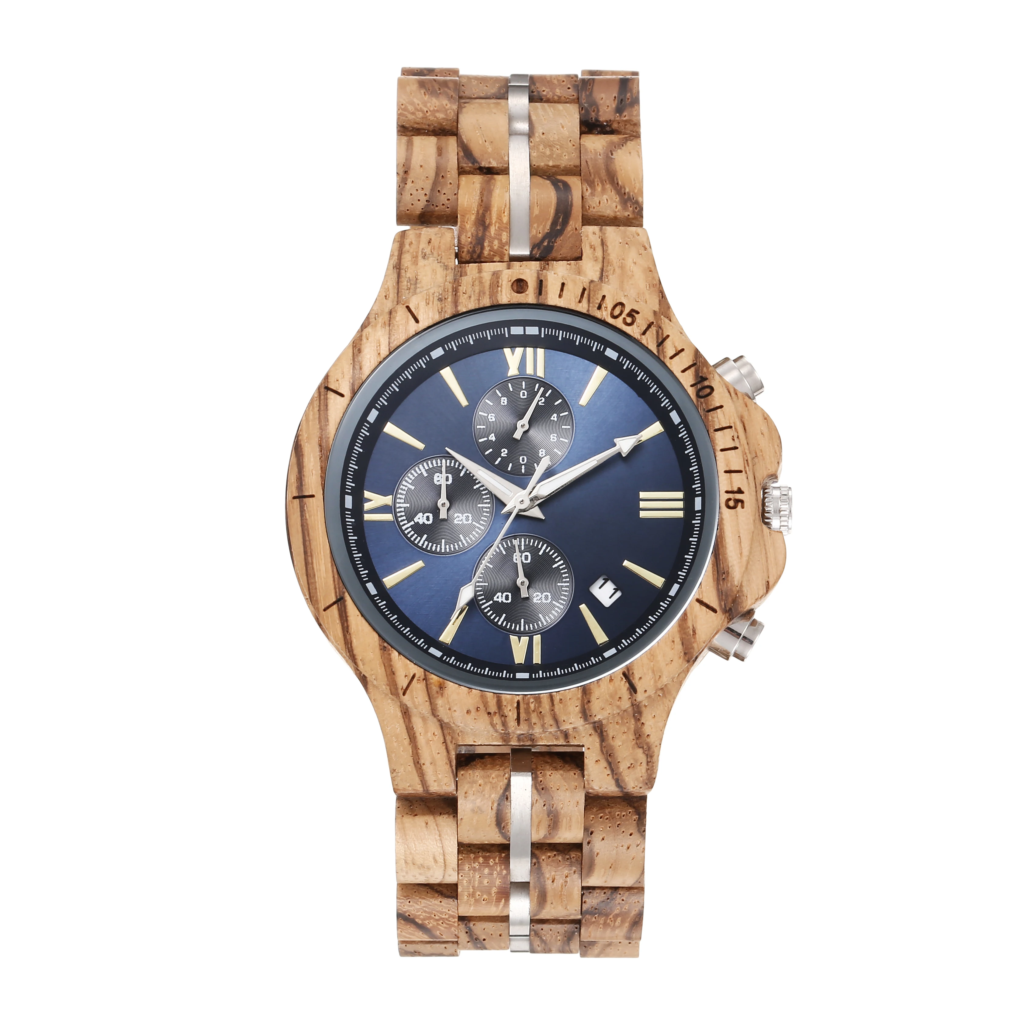 Men's Luxury Multifunctional Chronograph Watch Natural Pure Handmade Simple Fashionable Sports Quartz Wood Watches