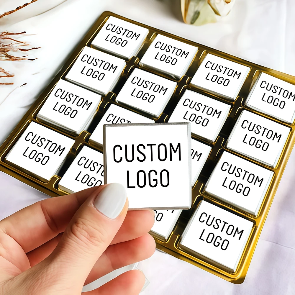 50/100 Uds. Pegatinas personalizadas para envolver Chocolate, pegatinas personalizadas con su propio logotipo, etiquetas para embalaje de Chocolate y dulces, decoración para cumpleaños y boda