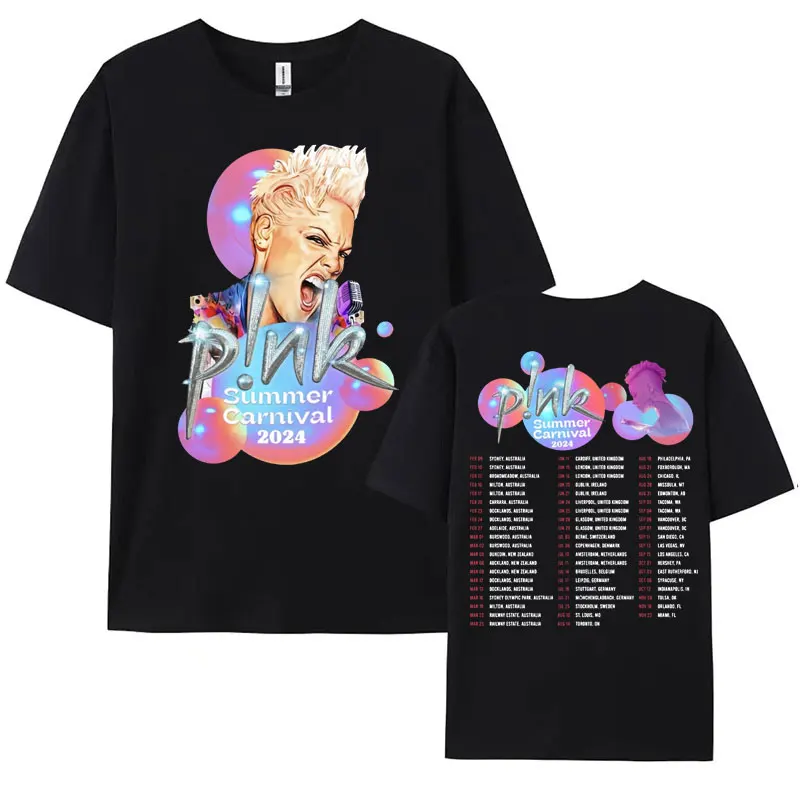 P!nk Pink Singer Summer Carnival 2024 Festival WORLD Tour Tee Shirt Women\'s Men Clothing Aesthetics Oversized T-shirt Streetwear