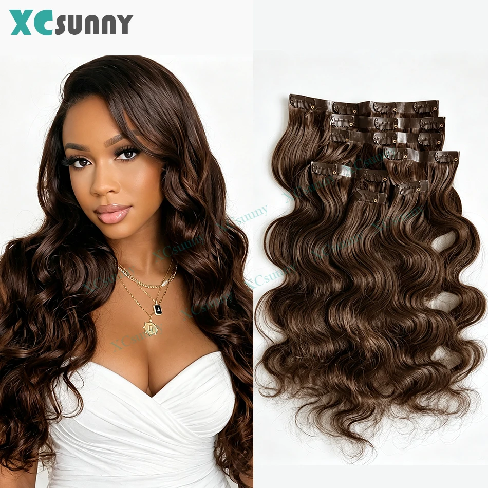 pu-clip-ins-human-hair-extensions-body-wave-chocolate-brown-color-4-seamless-skin-weft-clip-ins-for-women-100g-240g