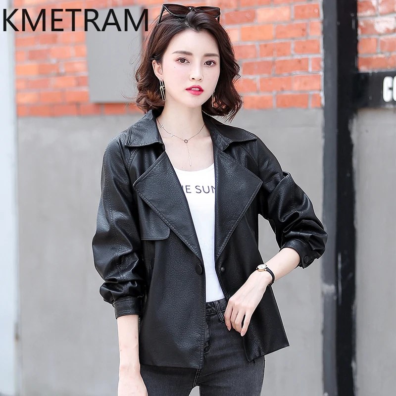  KMETRAM Real Sheepskin Leather Women's Jackets Spring Autumn Short Clothes for Women Long Sleeve Coats Fashion Casaco De Couro